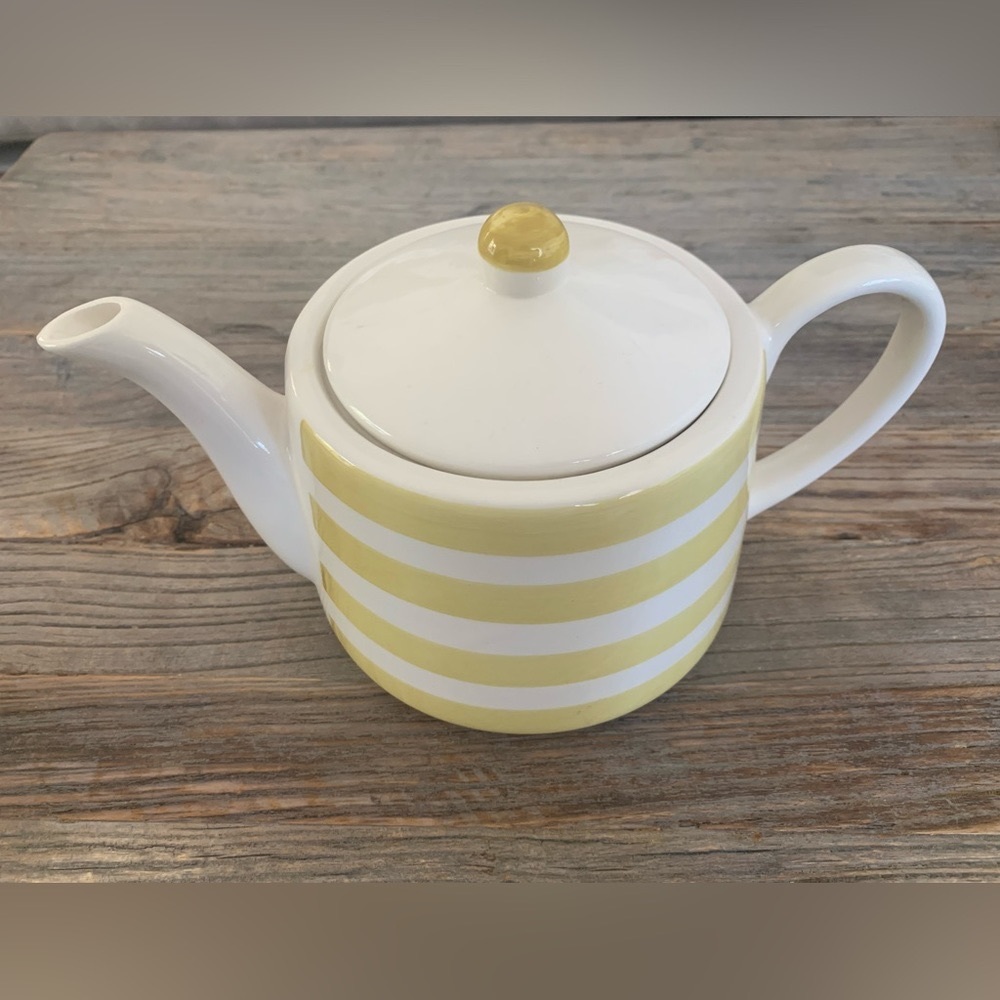Yellow striped large modern ceramic teapot coffee pot [made in Portugal]